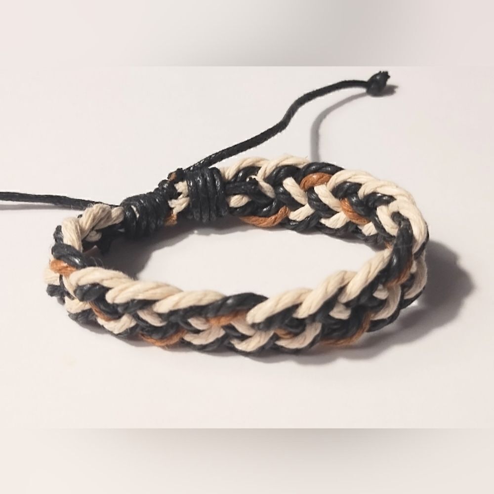 Men's bracelet leather braided brown new d78